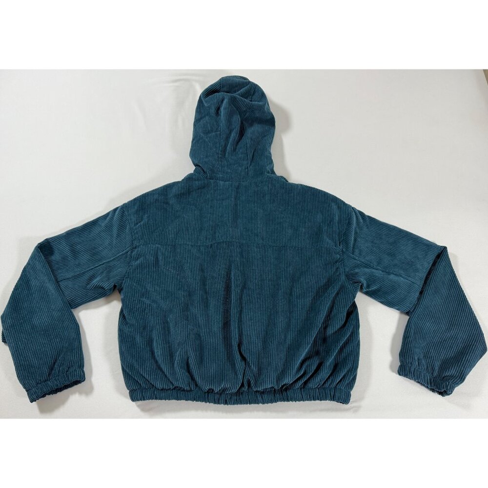Women’s Y2K Teal Corduroy Sherpa Lined Zip Hoodie Jacket Large Cozy Retro Soft - Picture 2 of 12